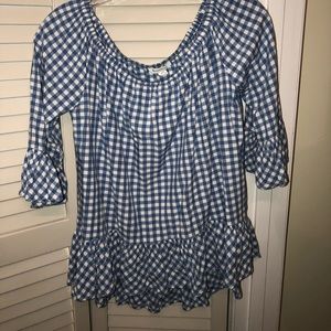 CUTE OFF THE SHOULDER PLAID TOP